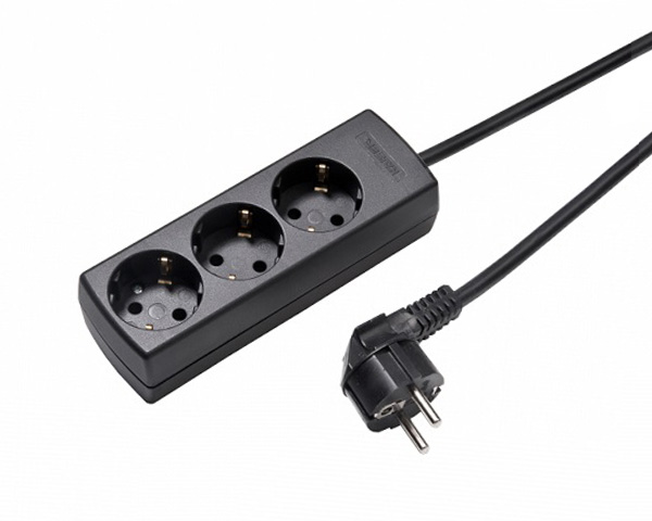 Kaiser tafeldoos 3 voudig randaarde zwart + 3,0m snoer 3x1,5mm2