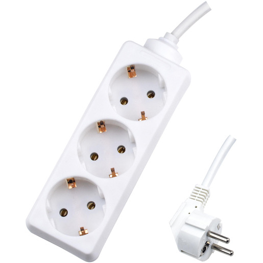 Tafeldoos 3 voudig randaarde wit + 1,4m snoer 3x1,0mm2