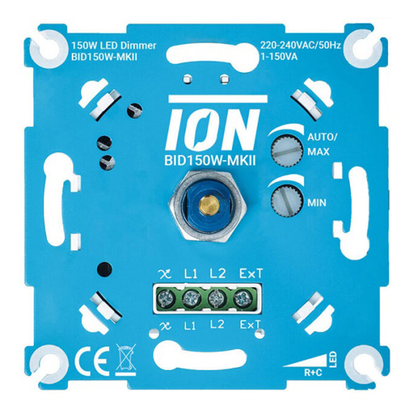 Ion Industries BID150W-MKII inbouwdimmer wissel 1-150W voor dimbare LED's, gloeilampen, 230V halogeenlampen en 12V halogeenlampen met elektronische trafo
