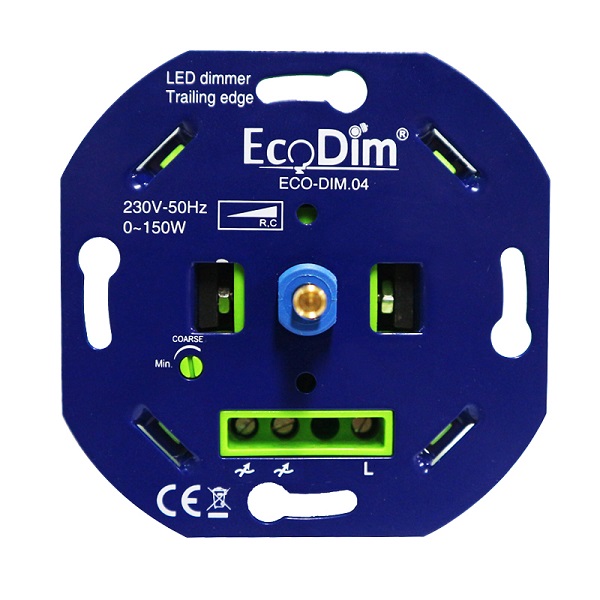 EcoDim.04 inbouwdimmer wissel 0-150W voor dimbare LED's, gloeilampen, 230V halogeenlampen en 12V halogeenlampen met elektronische trafo