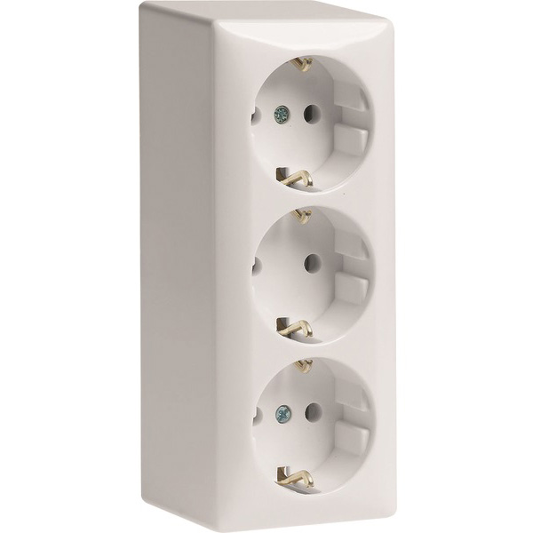 Berker wandcontactdoos 3 voudig met randaarde opbouw polarwit  RAL9010 glanzend