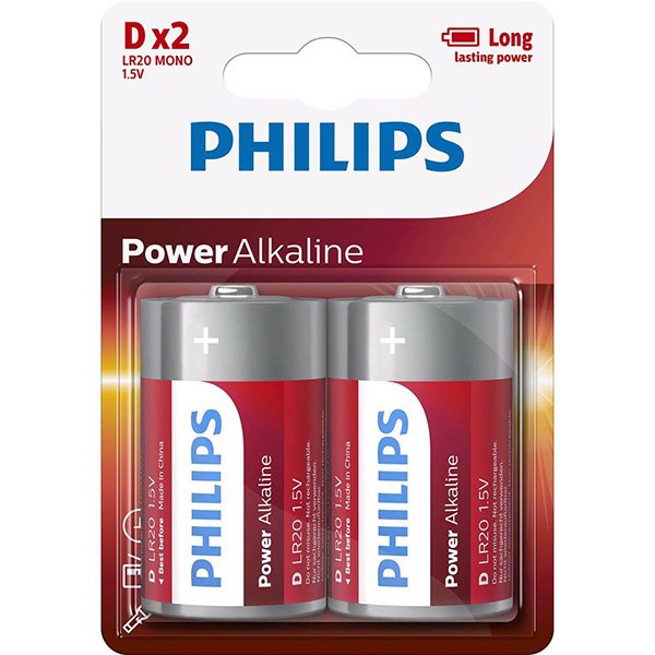 Philips R20 grote staaf D (Mono) Powerlife Ultra Alkaline 16800mAh batterij per blister 2 stuks