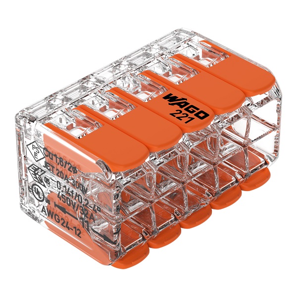Wago 221-420 compacte lasklem met hendel 0,14-4,0mm2 32A voor massieve en soepele draad 10 voudig